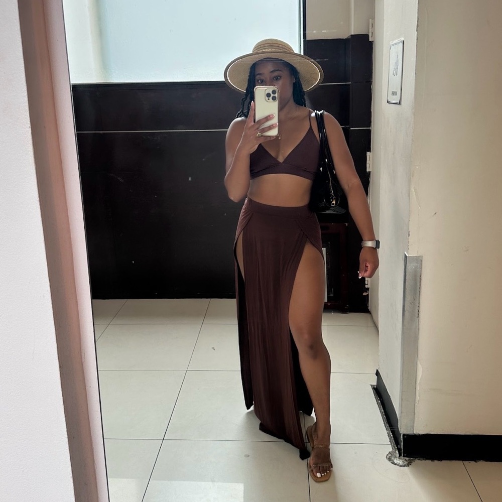 SHEIN Brown Two-Piece Maxi Skirt Set